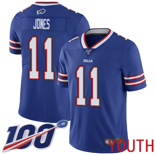 Youth Buffalo Bills 11 Zay Jones Royal Blue Team Color Vapor Untouchable Limited Player 100th Season NFL Jersey